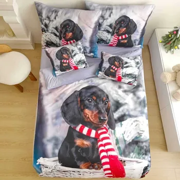 Povlečení Vánoční 3D povlečení - Jezevčík se šálou