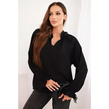 Dámská halenka Kesi Włoski Dámská blůza z viskózy s výstřihem do V a vázáním u rukávů černá Kesi Włoski černá 3446486