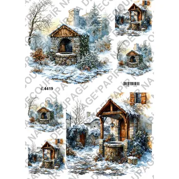 Umělecký papír Rýžový a soft papír na decoupage - Studna v zimě - KB4419 Materiál: Soft, Rozměr: A4