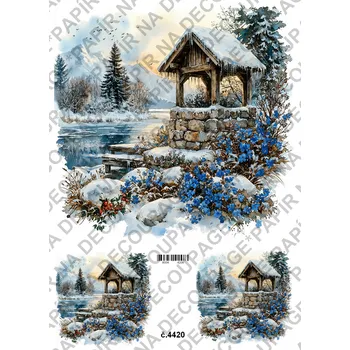 Umělecký papír Rýžový a soft papír na decoupage - Studna v zimě - KB4420 Materiál: Soft, Rozměr: A4