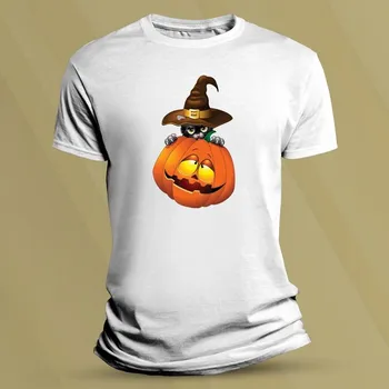 Chlapecké tričko Bavlněné dětské tričko Haloween cat Bílá velikost 128 (7-8 let)