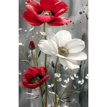 Diamantové malování Diamantové malování - Bílo červené květy (60x80)