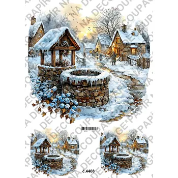 Umělecký papír Rýžový a soft papír na decoupage - Studna v zimě - KB4408 Materiál: Soft, Rozměr: A4