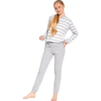 Chlapecké pyžamo Dívčí pyžamo do manžety Cornette Molly šedý pruh velikost 134/140