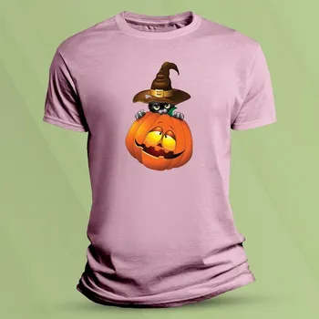 Bavlněné dětské tričko Haloween cat Růžová velikost 152 (12-13 let)