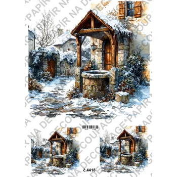 Umělecký papír Rýžový a soft papír na decoupage - Studna v zimě - KB4418 Materiál: Soft, Rozměr: A4