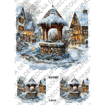 Výtvarný papír Rýžový a soft papír na decoupage - Studna v zimě - KB4410 Materiál: Rýžový papír, Rozměr: A4