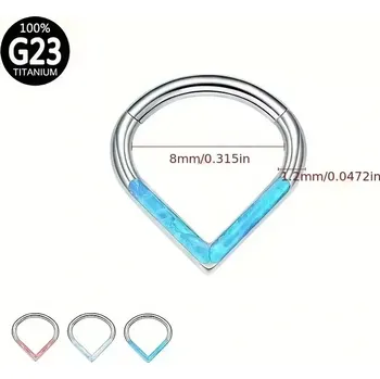 Piercing Titanový kroužek ve tvaru V s opálovým zdobením – G23 - SENLANSPSE05 InfinityPierce.cz (Titanový V kroužek s opálem G23 - SENLANSPSE05)