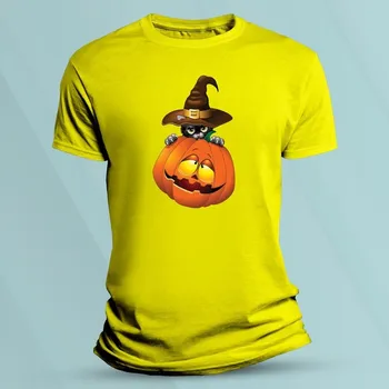 Chlapecké tričko Bavlněné dětské tričko Haloween cat Žlutá velikost 116 (5-6 let)