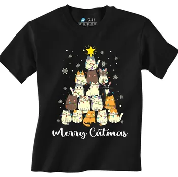 Chlapecké tričko Dětské tričko Vánoční Kočičí Stromek Merry Catmas (Velikost: 7-8, Barva: Černá)