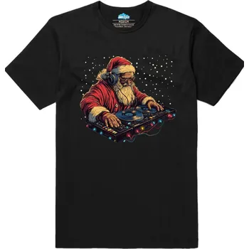 Pánské tričko Pánské tričko DJ Santa na Vánoční párty (Velikost: 5XL, Barva: Černá)