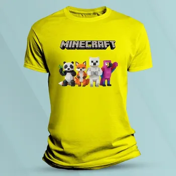Dětská móda Dětské bavlněné tričko Minecraft zvířátka 2 Žlutá velikost 140 (9-11 let)