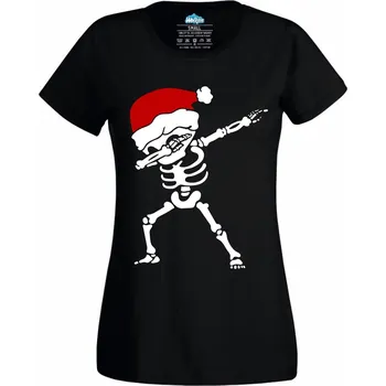 Dámské tričko Vánoční Dabující Kostlivec (Velikost: 4XL, Barva: Černá)