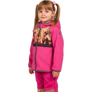 Dívčí softshellový komplet s fleecem Kočka – bunda a kalhoty, růžový EDX101 Velikost: 122, Barva: Růžová