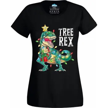 Dámské tričko Dámské tričko Vánoční Dinosaurus T-Rex Tree Rex (Velikost: L, Barva: Černá)
