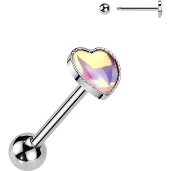 Piercing Atreya Ocelová činka do jazyka s iridescentním kamenem Barva: Růžová, Velikost: 1,6 mm, Délka / Průměr: 16 mm