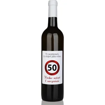 Víno s etiketou k narozeninám s motivem značky 50