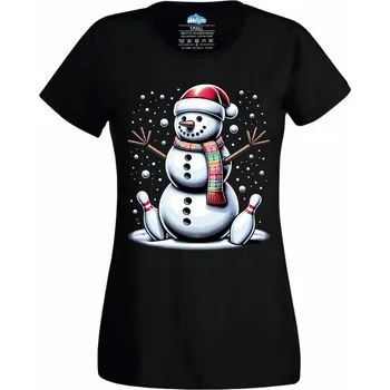 Dámské tričko Dámské tričko Bowlingový Sněhulák mezi Kuželkami (Velikost: XXL, Barva: Černá)