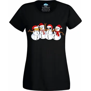 Dámské tričko Vánoční Parta Sněhuláků (Velikost: 4XL, Barva: Černá)