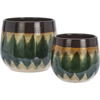 Obal na květináč MADAM STOLTZ Kameninový obal na květináč Reactive Green / Brown / Beige menší