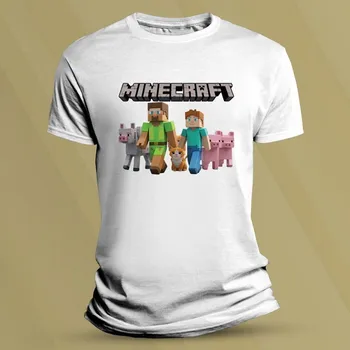 Chlapecké tričko Bavlněné dětské tričko Minecraft Steve a Alex Bílá velikost S