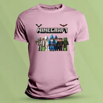 Dětské tričko s potiskem Minecraft postavičky Růžová velikost 128 (7-8 let)