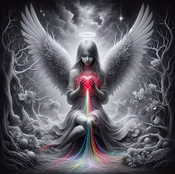 Diamantové malování Diamantové malování - Andělská dívka a barevné srdce (50 x 50)