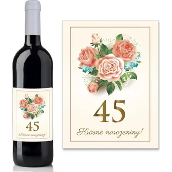 Víno s etiketou k narozeninám s motivem růže 70