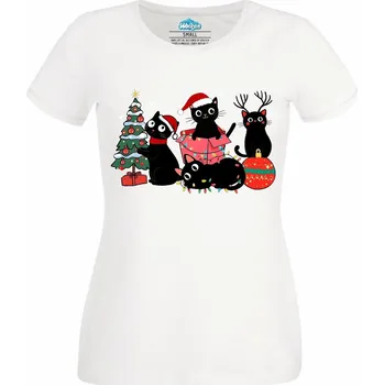 Dámské tričko Dámské tričko Kočičí Vánoční Výzdoba (Velikost: XS, Barva: Bílá)