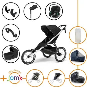 Dětské zboží Set 11v1 Thule Glide 3 Black 2025 + madlo + korbička Black + JOMK příslušenství + autosedačka Cybex s ISOFIX základnou a adaptéry Thule