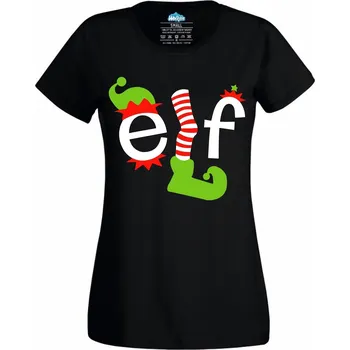 Dámské tričko Dámské tričko Elfí Vánoce (Velikost: XL, Barva: Černá)