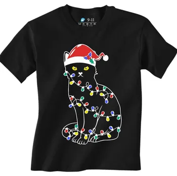 Chlapecké tričko Dětské tričko Santova Kočka (Velikost: 5-6, Barva: Černá)