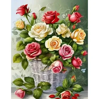Diamantové malování Diamantové malování - Růžičky v košíku