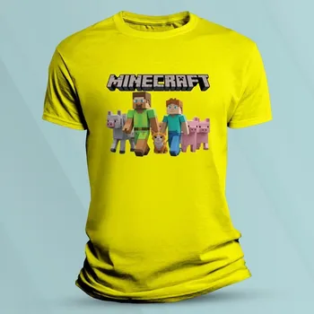 Dětská móda Bavlněné dětské tričko Minecraft Steve a Alex Žlutá velikost 104 (3-4 roky)