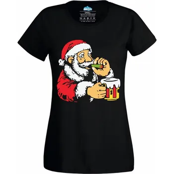 Dámské tričko Dámské tričko Opilý Santa s Jointem (Velikost: M, Barva: Černá)