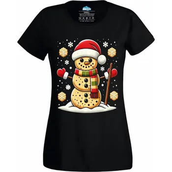 Dámské tričko Dámské tričko Perníčkový Sněhulák Cookies Snowman (Velikost: S, Barva: Černá)