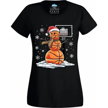 Dámské tričko Vánoční Basketbalový Sněhulák (Velikost: 4XL, Barva: Černá)