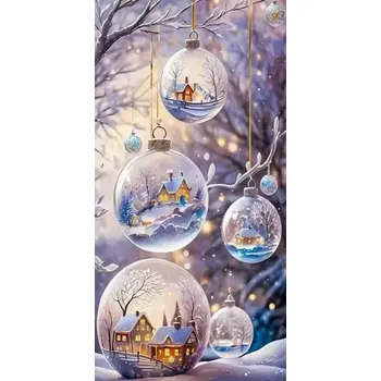 Diamantové malování Diamantové malování - Zimní vesničky ve vánočních ozdobách + třpytivé kamínky (85 x 45)