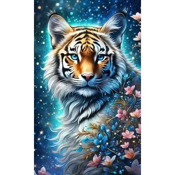 Diamantové malování Diamantové malování - Tygr v modrém a květinách (40x60)
