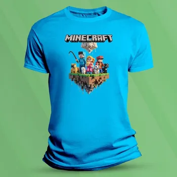 Dětské tričko s potiskem Minecraft World velikost 128 (7-8 let) Azurová