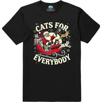 Pánské tričko Pánské tričko Santa a Kočičí Spřežení (Velikost: L, Barva: Černá)