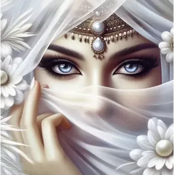 Diamantové malování Diamantové malování - Cizinka v bílém + třpytivé kamínky (50 x 50)