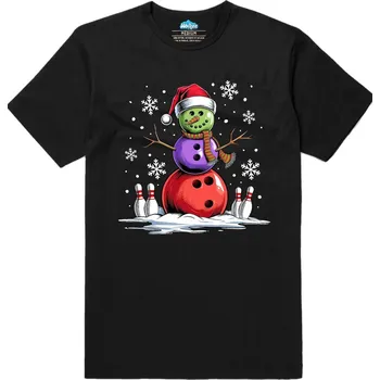 Pánské tričko Pánské tričko Vánoční Bowlingový Sněhulák (Velikost: XL, Barva: Černá)