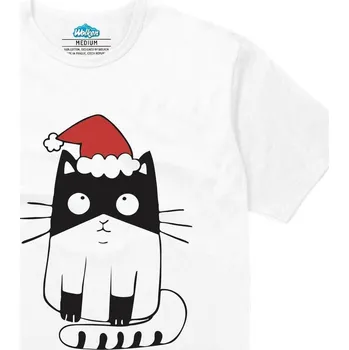 Pánské tričko Pánské tričko Vánoční Kočka v Čepici (Velikost: S, Barva: Bílá)