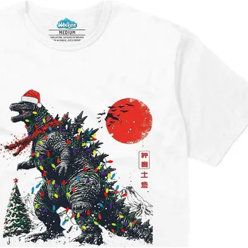 Pánské tričko Pánské tričko Vánoční Godzilla v Tokiu (Velikost: S, Barva: Bílá)