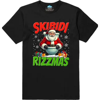 Pánské tričko Pánské tričko Skibidi Vánoce Rizzmas (Velikost: XXL, Barva: Černá)