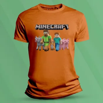 Chlapecké tričko Bavlněné dětské tričko Minecraft Steve a Alex velikost 140 (9-11 let) Oranžová
