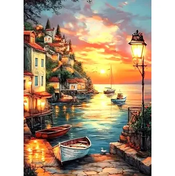 Diamantové malování Diamantové malování - Západ slunce v letovisku (60x80)