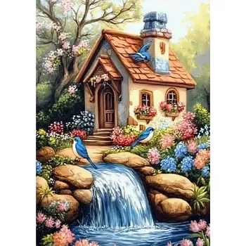 Diamantové malování Diamantové malování - Chaloupka a potůček