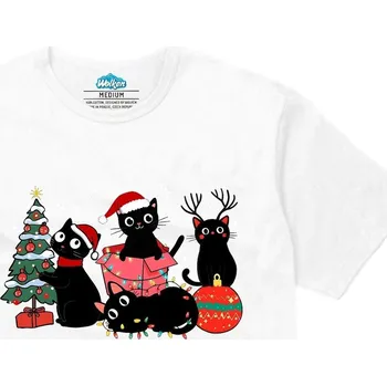 Pánské tričko Pánské tričko Kočičí Vánoční Výzdoba (Velikost: S, Barva: Bílá)